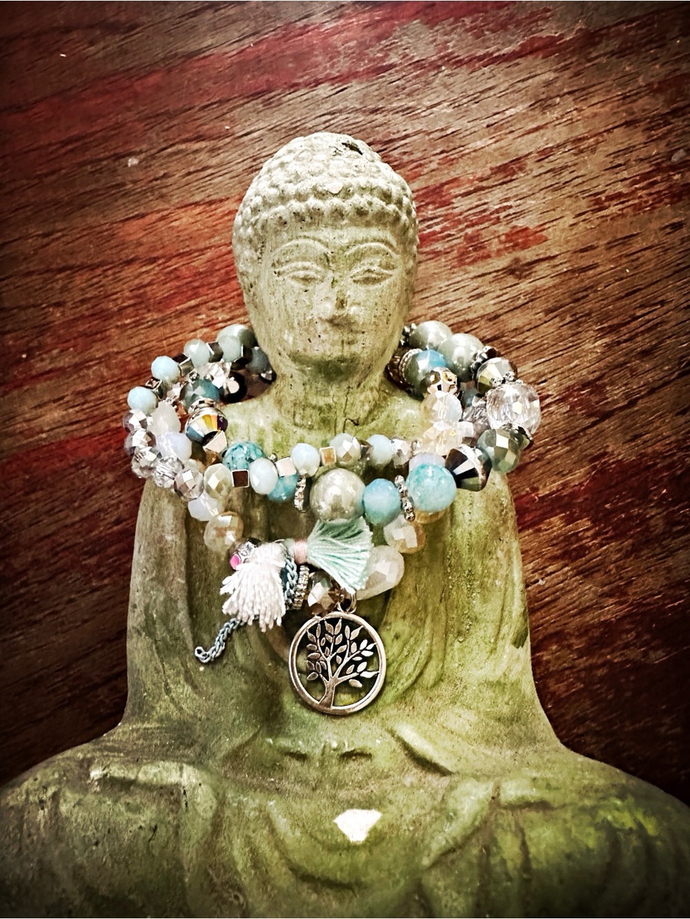 Light Blue Crystal Tree Charm Bracelet Trio